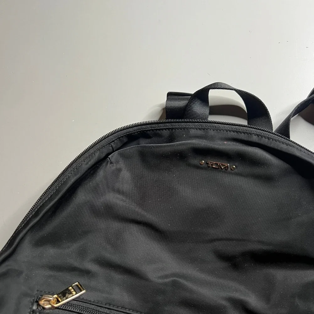 Tumi Just In Case Backpack Black Nylon‎ Gold Hardware Travel Packable Bag